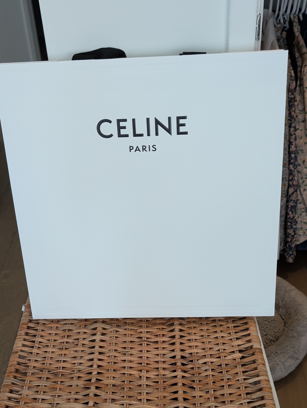 Celine White Shopping Bag with Black Logo